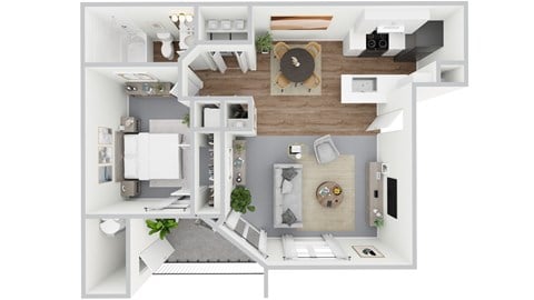Floor plan for 1 bed, 1 bath, 771 sqft